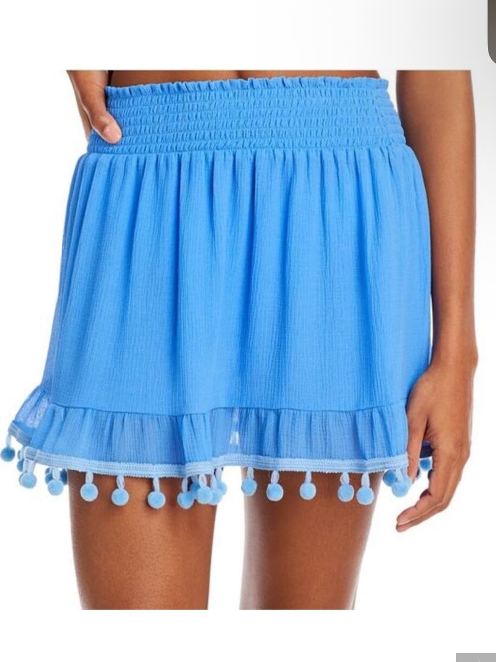 🦋 NWT Ramy Brook Sky Blue Stevie  Pom-Pom Tiered Mini Skirt L